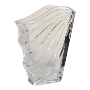 1970s Art Deco Style Fluted Fan Shaped Heavy Crystal Vase French Art Vannes Style