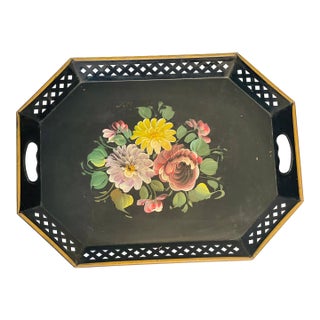 1940s American Folk Art Style Handpainted Tole Tray For Sale