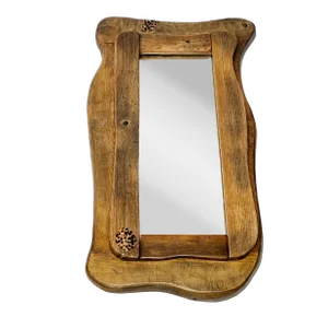 Vintage Large Freeform Mod Wooden Mirror With Copper Accents