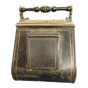 Antique Art Nouveau Brass & Tin Coal Scuttle Box W/ Lion Feet & Scoop c.1900