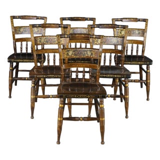 6 Vintage Nichols & Stone Co. Maple Hitchcock Style Stenciled Dining Chairs For Sale