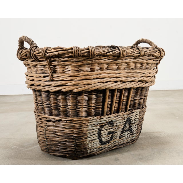 French Champagne Grape Vineyard Harvest Woven Wicker Basket For Sale In Sacramento - Image 6 of 18