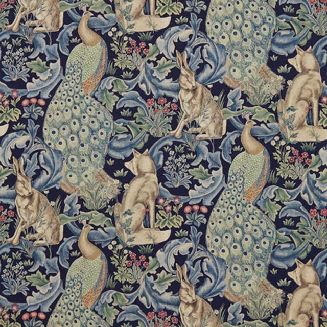 Morris & Co Forest (Viscose/Linen) Fabric in Indigo For Sale