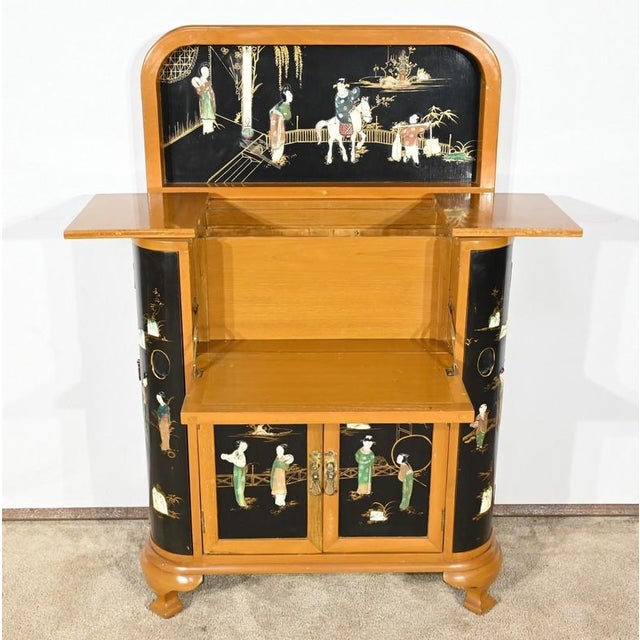 Wood Asian Cabinet with Lacquered Wooden Liqueurs, China, 1950s For Sale - Image 7 of 18