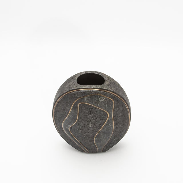 2020s Modern Vase in Shagreen With Black Quartz and Brass Details by R&y Augousti For Sale - Image 5 of 6