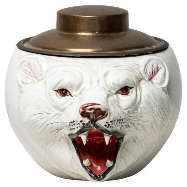 Metal White Glazed Ceramic Ice Box, 1970s For Sale - Image 7 of 7