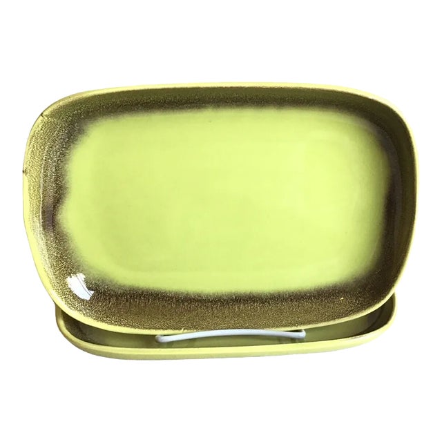 Vintage Bauer Mid Century Modern Green Brown Pottery Serving Trays- Set of 2 For Sale