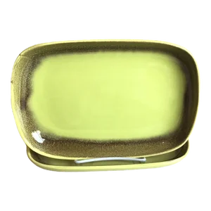 Vintage Bauer Mid Century Modern Green Brown Pottery Serving Trays- Set of 2