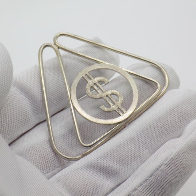 Italian Vintage Italian Handmade Genuine Silver Money Clip With Dollar Symbol For Sale - Image 3 of 8
