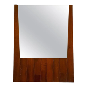 Luciano Frigerio, Hollywood Regency Mod. Tartaro Solid Padouk Wood Mirror, Italy 1970s