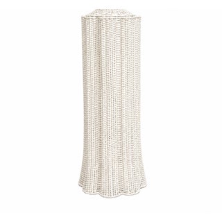 White Round Scalloped Wicker Pedestal For Sale