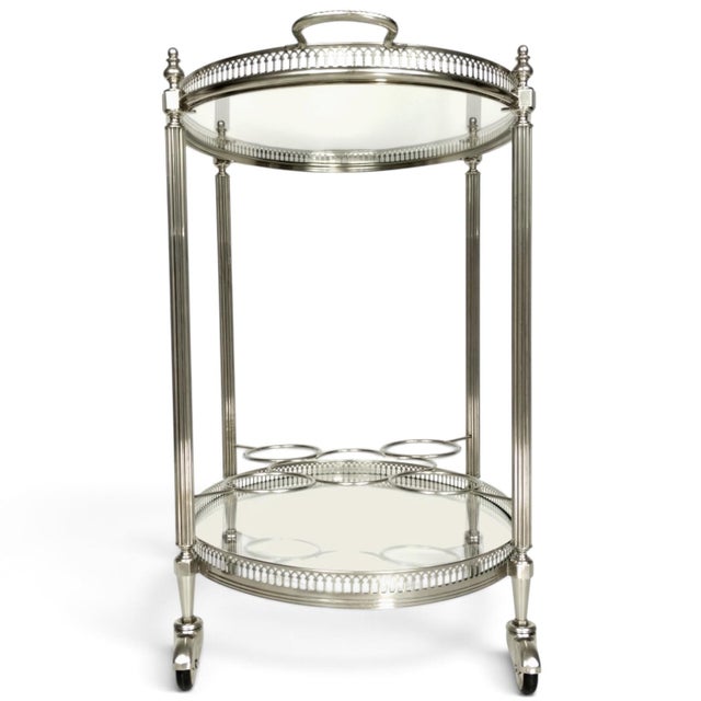 Vintage French Neoclassical Chrome Plated and Brass Drinks Trolley with Serving Tray, 1950s For Sale - Image 9 of 18