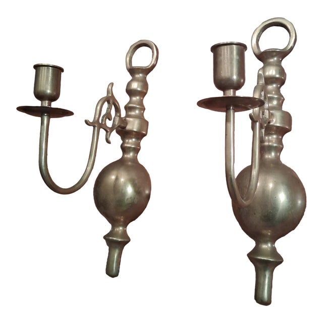 Vintage Solid Brass Candle Wall Sconces- A Pair For Sale
