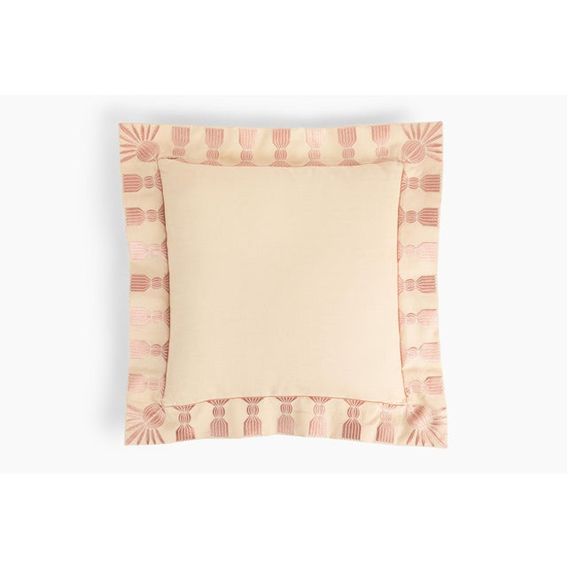 Transitional Tassel Embroidered Linen Pillow, Bisuqe and Petal Pink, 24 "x 24", Pair For Sale - Image 3 of 14