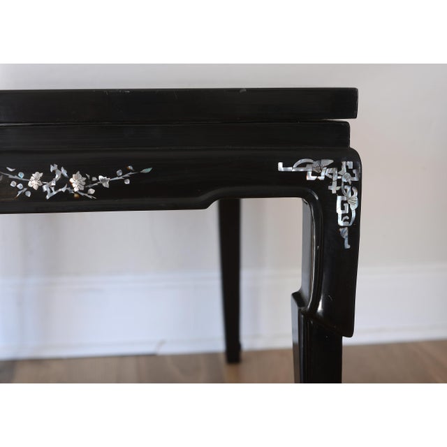 Vintage 1960s Vietnamese Black Lacquer & Mother of Pearl Side Tables - A Pair For Sale In San Francisco - Image 6 of 17