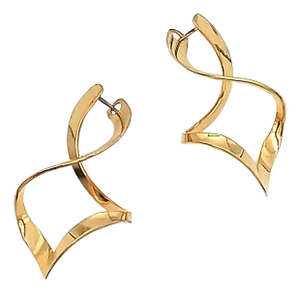 Modernist Gold Dangles, Original Hammer Formed Gerhard Herbst Studio Earrings - 2 Pieces