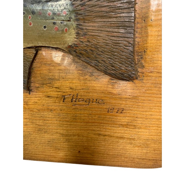 A distinctive example of vintage sporting art, this hand-carved and painted wood trout brings sculptural detail and...