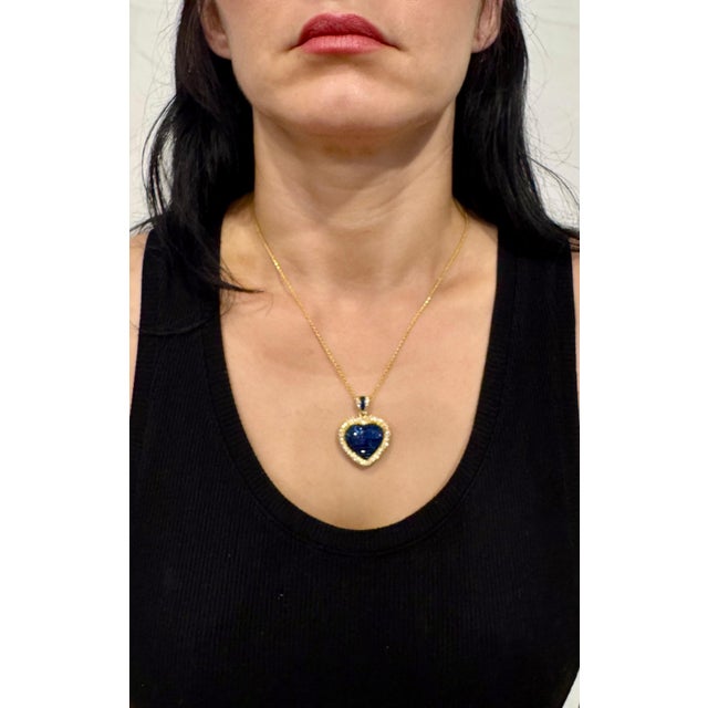 Invisible Mystery Set Sapphire and Diamond Heart Pendant 18 Karat Yellow Gold For Sale - Image 14 of 18