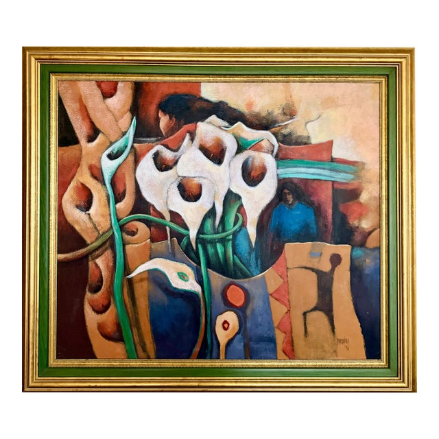 Celestino Marquina Women Among Calla Lilies Regional Modernism Painting 1997 For Sale