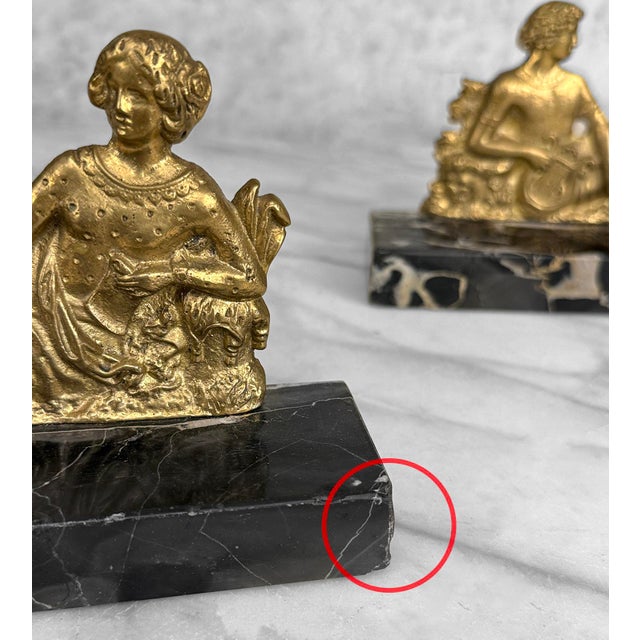 Brass Vintage French Neoclassical Brass & Marble Figural Candlestick Holder - A Pair For Sale - Image 8 of 11