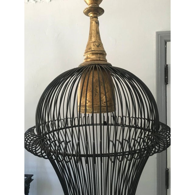 Mid 20th Century Beautiful Cage Style Modern Chandelier With Gilt Metal Details For Sale - Image 5 of 6
