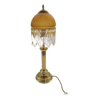 Table Lamp in Amber Glass and Brass, 1970s For Sale