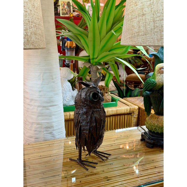 Brutalist Welded Metal Owl Sculpture Candle Holder Folk Art For Sale - Image 9 of 12