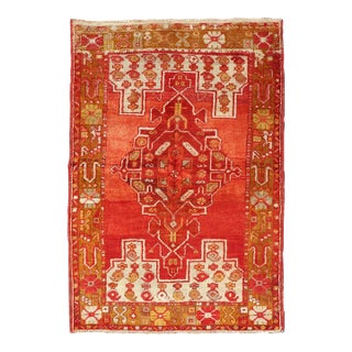 Colorful Antique Turkish Oushak With Red, Rose, Ivory, Yellow-Green & Yellow For Sale