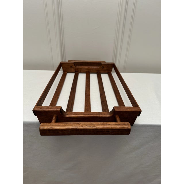Wood Mid Century Modern Open Slat Solid Oak Wood Double Handled Tray For Sale - Image 7 of 12