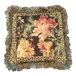 Vintage Floral Needlepoint Pillow For Sale