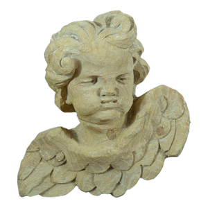 17thc Italian XL Heavy Antique Renaissance Grimacing Angel Carved Wood Sculpture