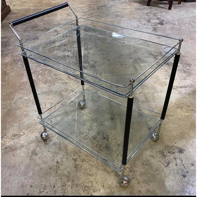Mid 20th Century Modern Chrome and Glass Two-Level Bar Cart on Wheels For Sale - Image 9 of 9