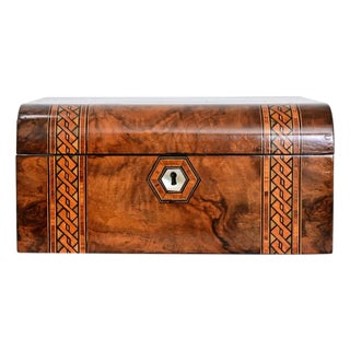 English 19th Century Burl Marquetry and Inlay Writing Box For Sale