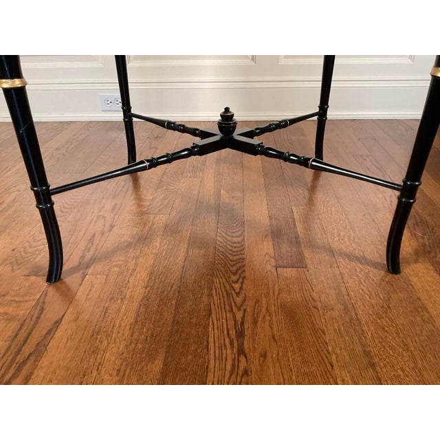 Antique Tole Tray Coffee Table on Custom Regency Style Faux Bamboo Wood Stand For Sale - Image 10 of 12
