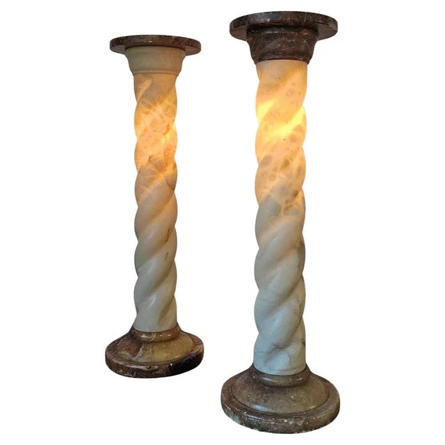 Alabaster and Marble Twisted Column Shaped Floor Lamps, France, 1960s, Set of 2 For Sale - Image 10 of 10