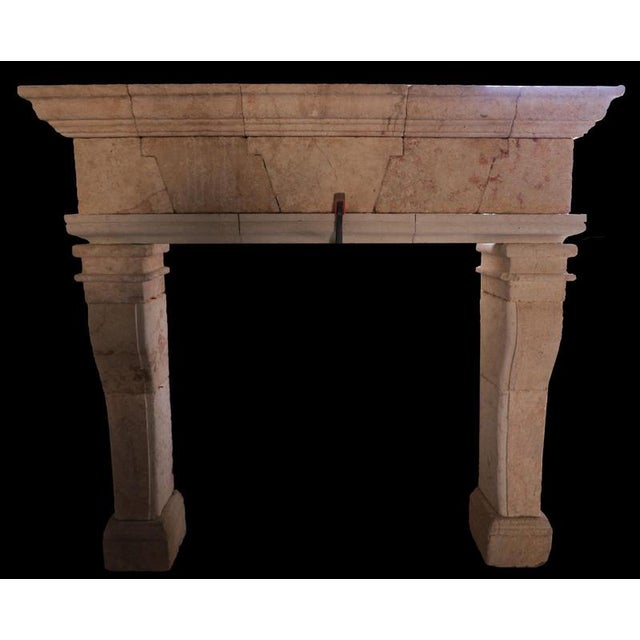 20th Century French Limestone Fireplace with Tapered Jambs and Stepped Cornice For Sale - Image 3 of 3