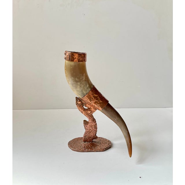 Vintage Viking Drinking Horn on Sculptural Copper Stand, 1920s For Sale - Image 11 of 11