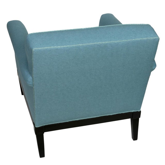 Modern Pair of James Mont Style Vintage Armchairs in Blue Raw Silk For Sale - Image 3 of 3