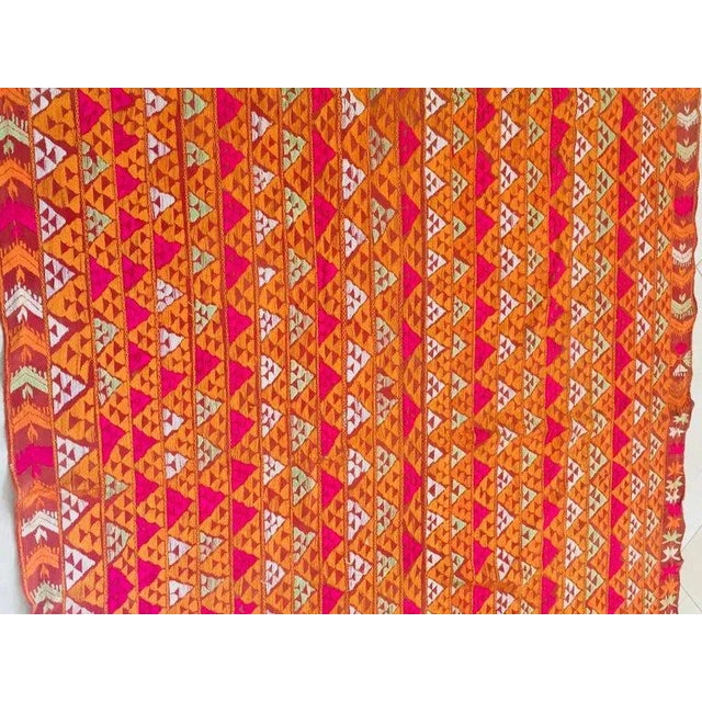 Textile Antique Phulkari Wedding Shawl, Orange Silk Embroidery on Cotton For Sale - Image 7 of 13