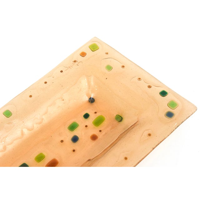 Michael and Frances Higgins Vintage Signed Frances and Michael Higgins Fused Glass Modernist Oblong Tray or Platter MCM For Sale - Image 4 of 12