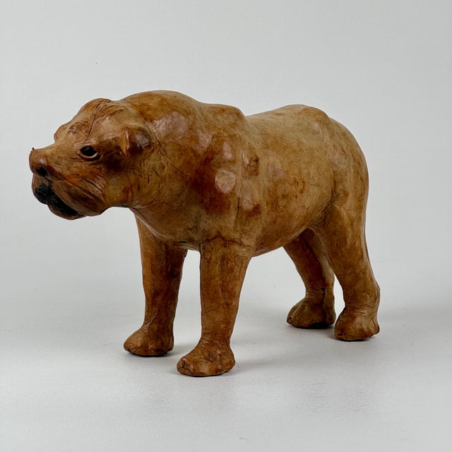 Animal Skin 1970s Vintage Handmade Tan Leather French Bulldog Sculpture Figurine For Sale - Image 7 of 11