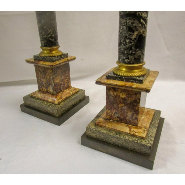 Neoclassical Italian 19th Century Neoclassical Style Ormolu and Marble Columns W/ Orb Finials For Sale - Image 3 of 12