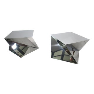 1970's Chromed Origami Styled Angled Side Tables For Sale