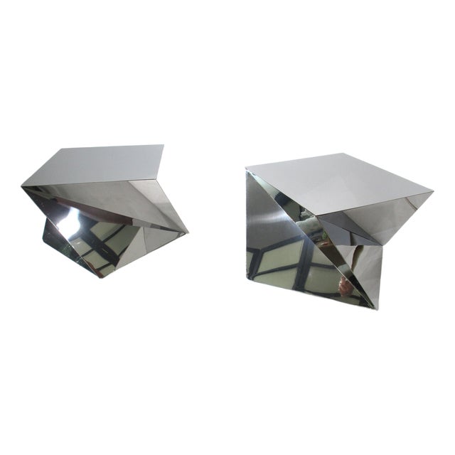 1970's Chromed Origami Styled Angled Side Tables For Sale