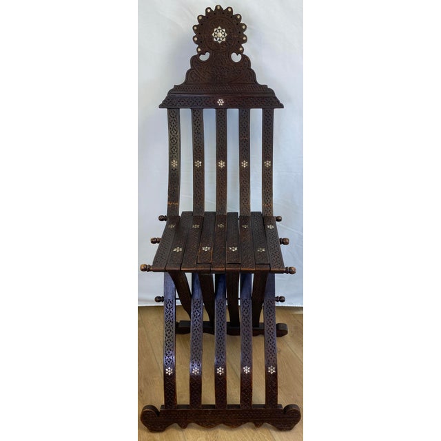 Wood Antique Moorish Style Inlaid Desk and Chair Set For Sale - Image 7 of 14