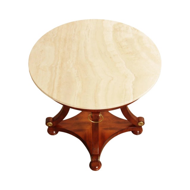 French Empire Style Round Travertine Top Mahogany Center Table For Sale - Image 13 of 13