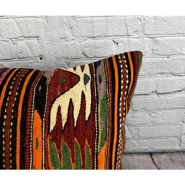 Turkish 20 x 20 Kilim Pillow Turkish Cushion Natural Anatolian Night Pillow Cushion Cover For Sale - Image 3 of 4