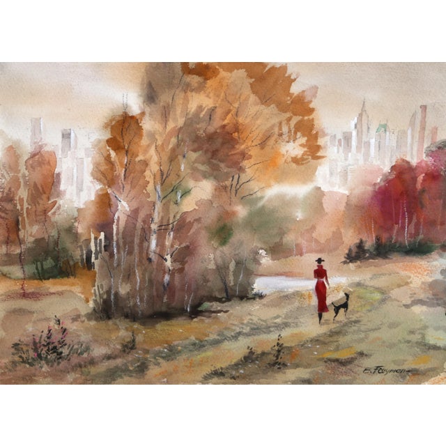 Autumn Stroll, Erik Freyman Watercolor With Pastels on Paper, Signed in Pen For Sale - Image 4 of 4
