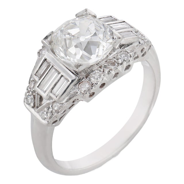 1930s Art Deco Gia 2.13 Carat Old Mine Cut Diamond 14k White Gold Engagement Ring, Size 6.75 For Sale