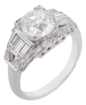 1930s Art Deco Gia 2.13 Carat Old Mine Cut Diamond 14k White Gold Engagement Ring, Size 6.75